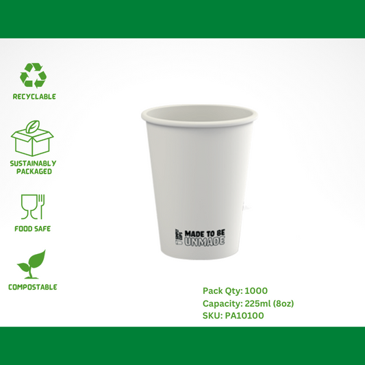 Single Wall Paper Coffee Cup  Made to be Unmade- 225ml (8oz) R80mm - 1,000