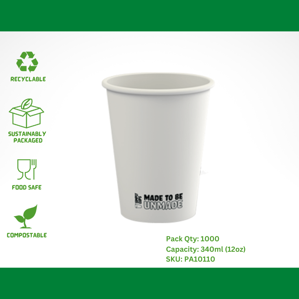 Single Wall Paper Coffee Cup Made to be Unmade- 340ml (12oz) R90mm - 1,000