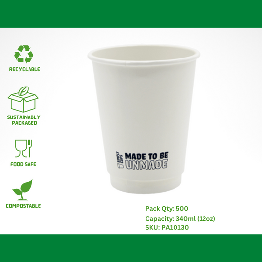 Double Wall Paper Coffee Cup  Made to be Unmade- 340ml (12oz) R90mm - 500