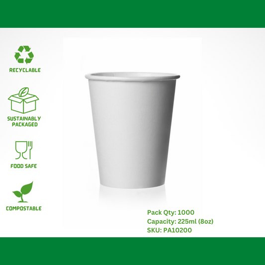 Single Wall Plastic Free Coffee Cup-  PLAIN - 8oz